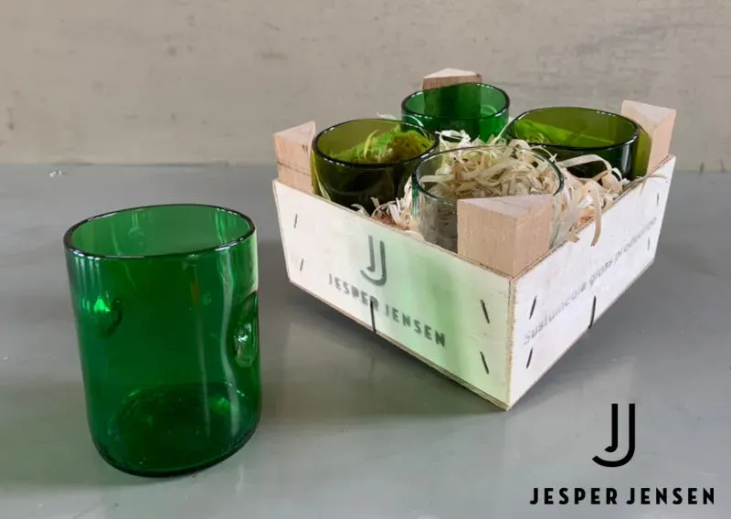 Jesper Jensen Wooden Crate glas 4 stk korte genbrugsglas