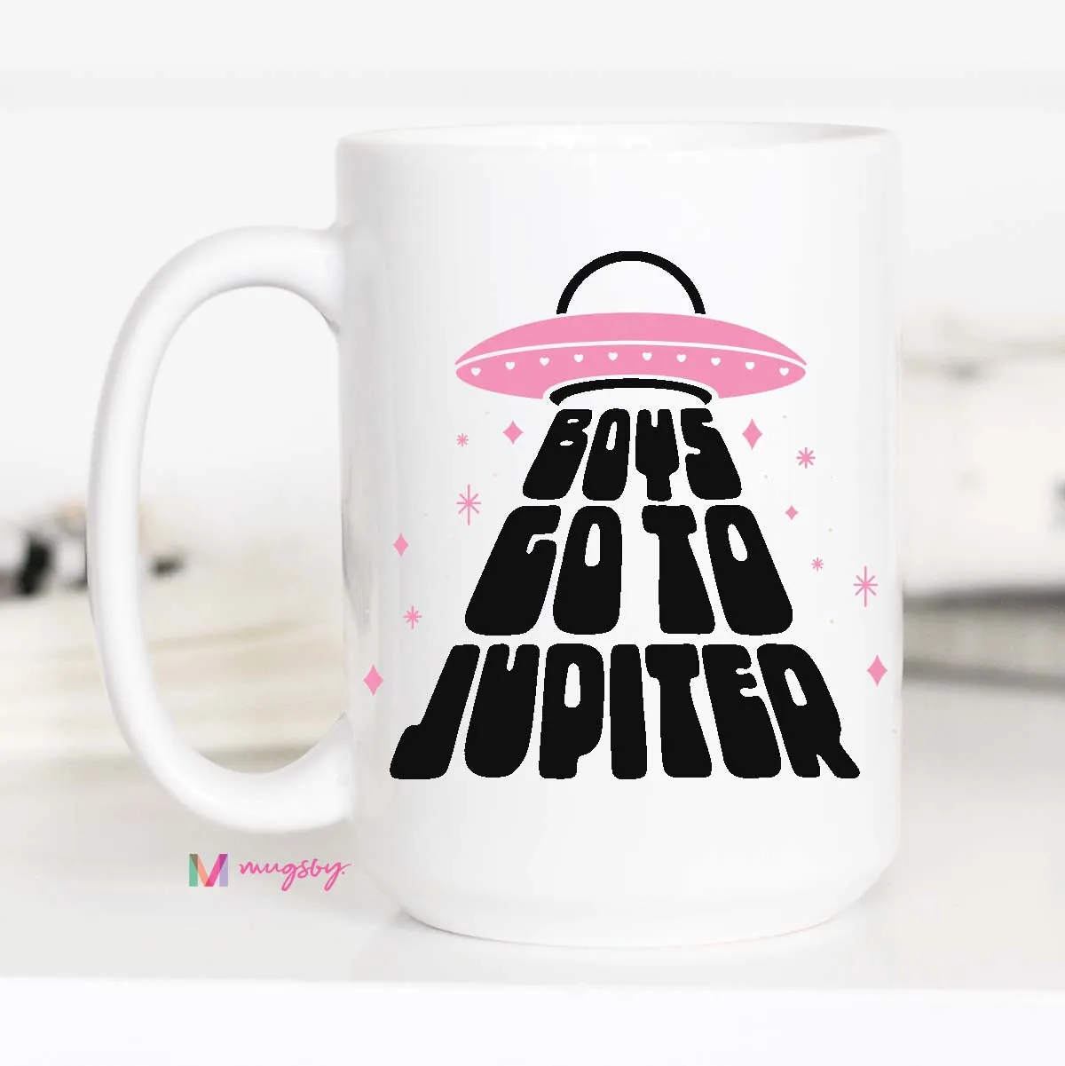 Mugsby Boys Go to Jupiter krus hvid 325 ml sjov
