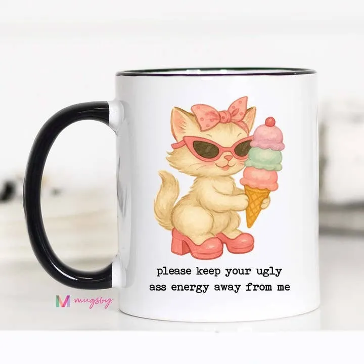 Mugsby Ugly Ass Energy katte krus hvid 325 ml