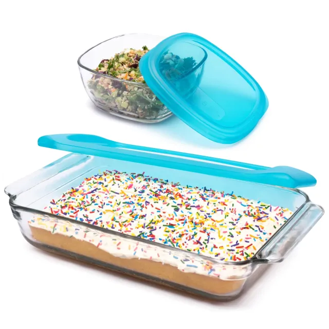 Libbey Baker ildfast fad glassæt 4 dele med låg blå
