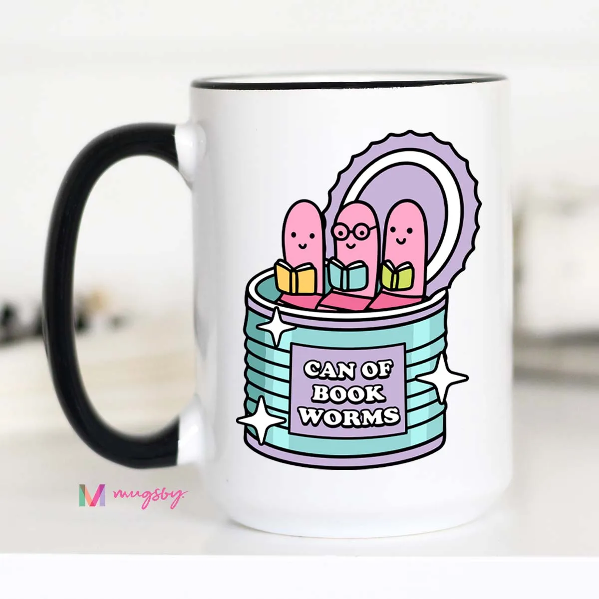Mugsby Can of Book Worms krus 325 ml hvid sjov