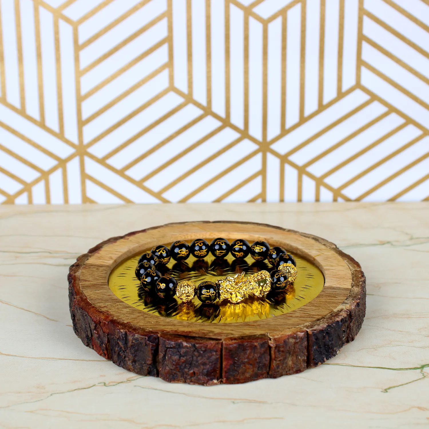 El'Cobre Abundance Pixiu armbånd elastik obsidian 8 mm