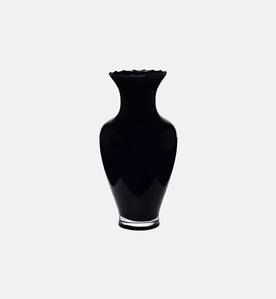 Krosno vase 42 cm sort riflet håndformet