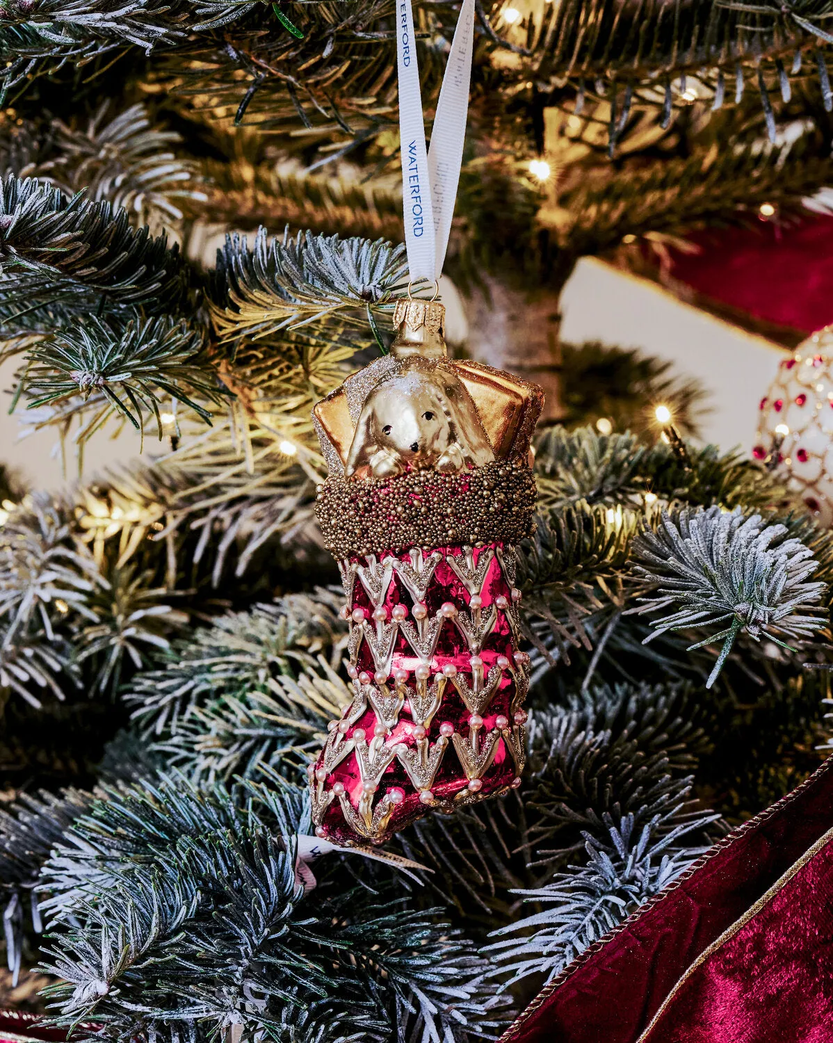 Waterford Holiday Heirlooms strømpe julepynt rød