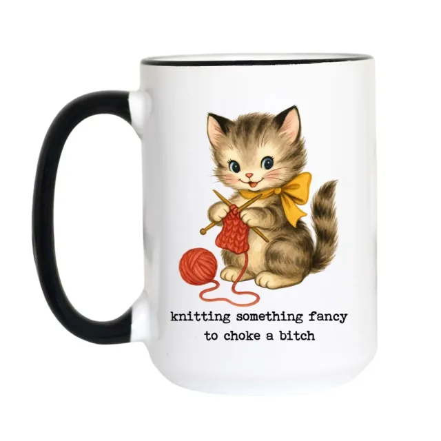 Mugsby Knitting Cat krus 325 ml hvid kat strik