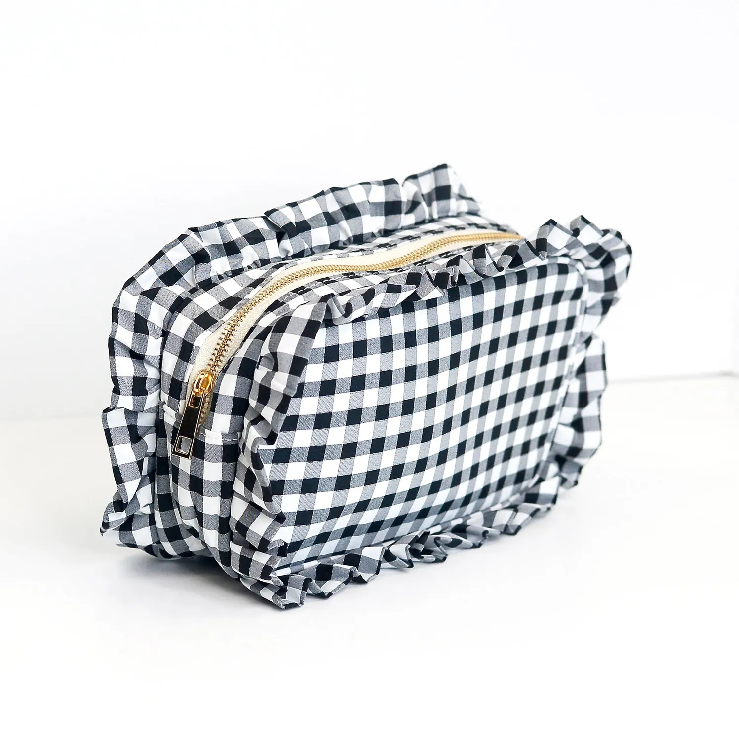 Mugsby Gingham Frilly kosmetiktaske ternet gul lynlås