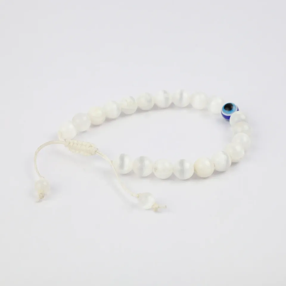 El'Cobre Selenit makramearmbånd evil eye justerbar