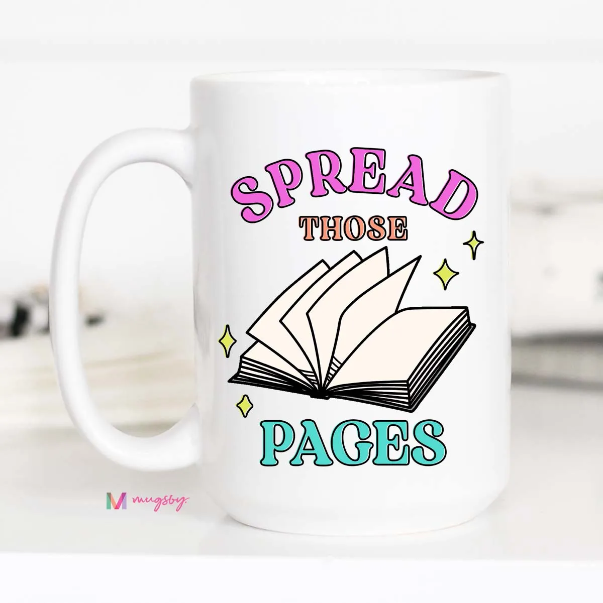 Mugsby Spread Those Pages kop 11 oz hvid til læsning