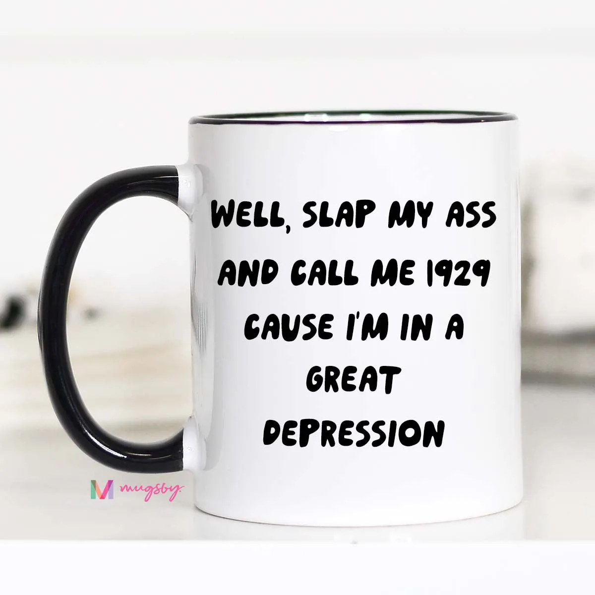 Mugsby Great Depression krus hvid 11 oz sort humor