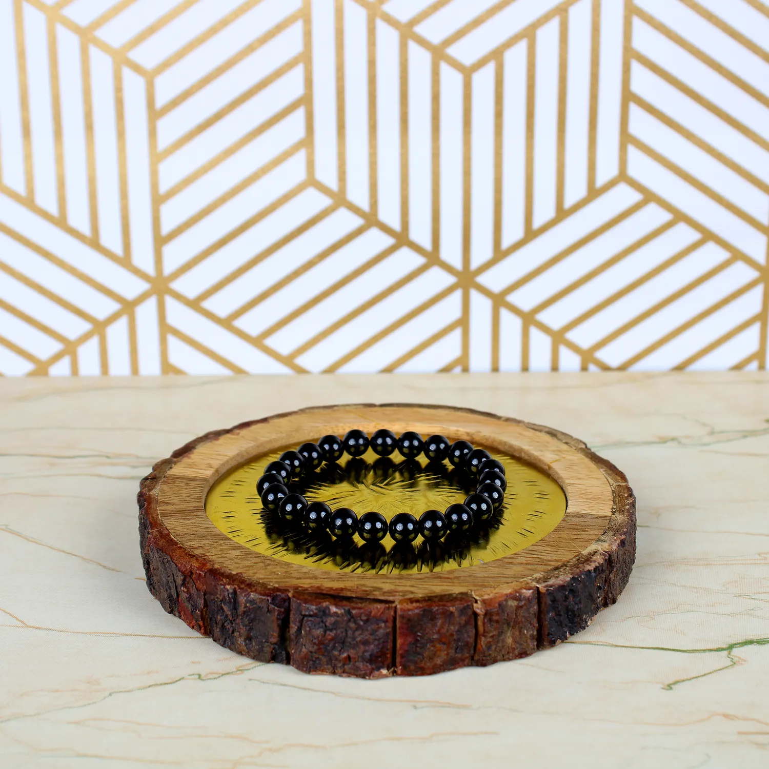 El'Cobre Black Tourmaline Crystal armbånd sort 8mm