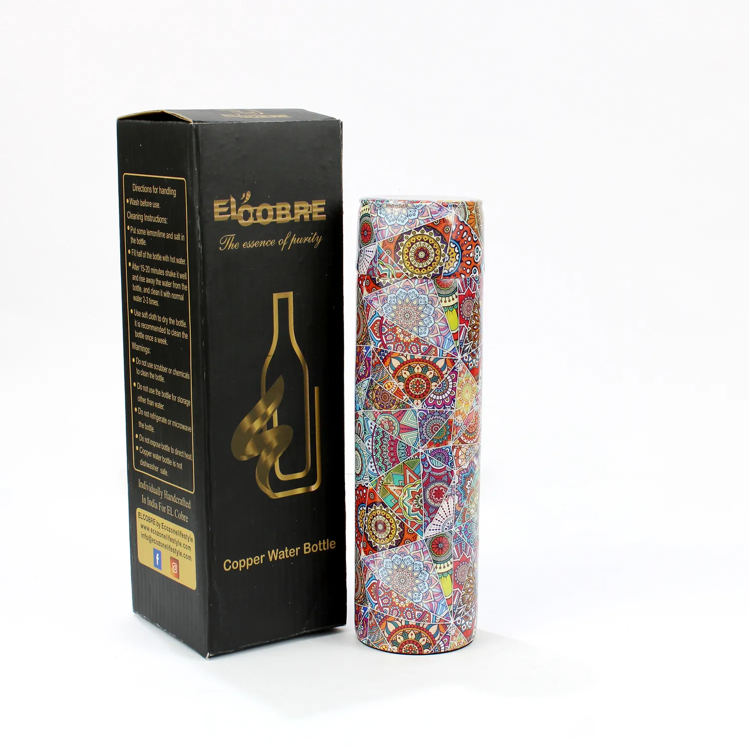 El'Cobre Mandala kobberflaske 500 ml print