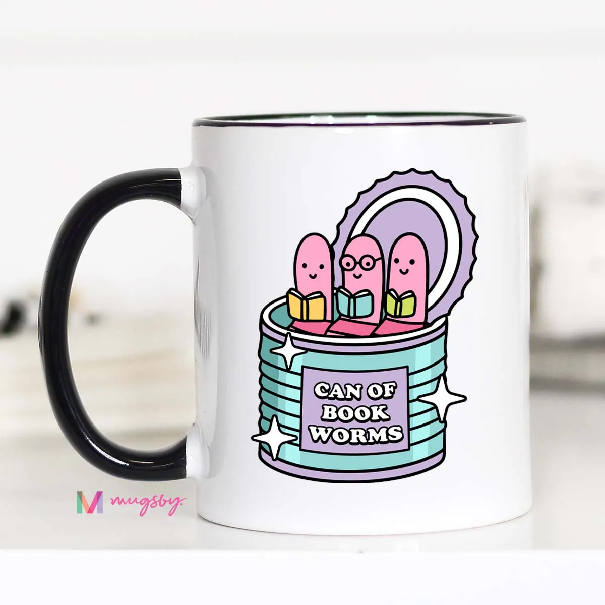 Mugsby Can of Book Worms krus 325 ml hvid sjov