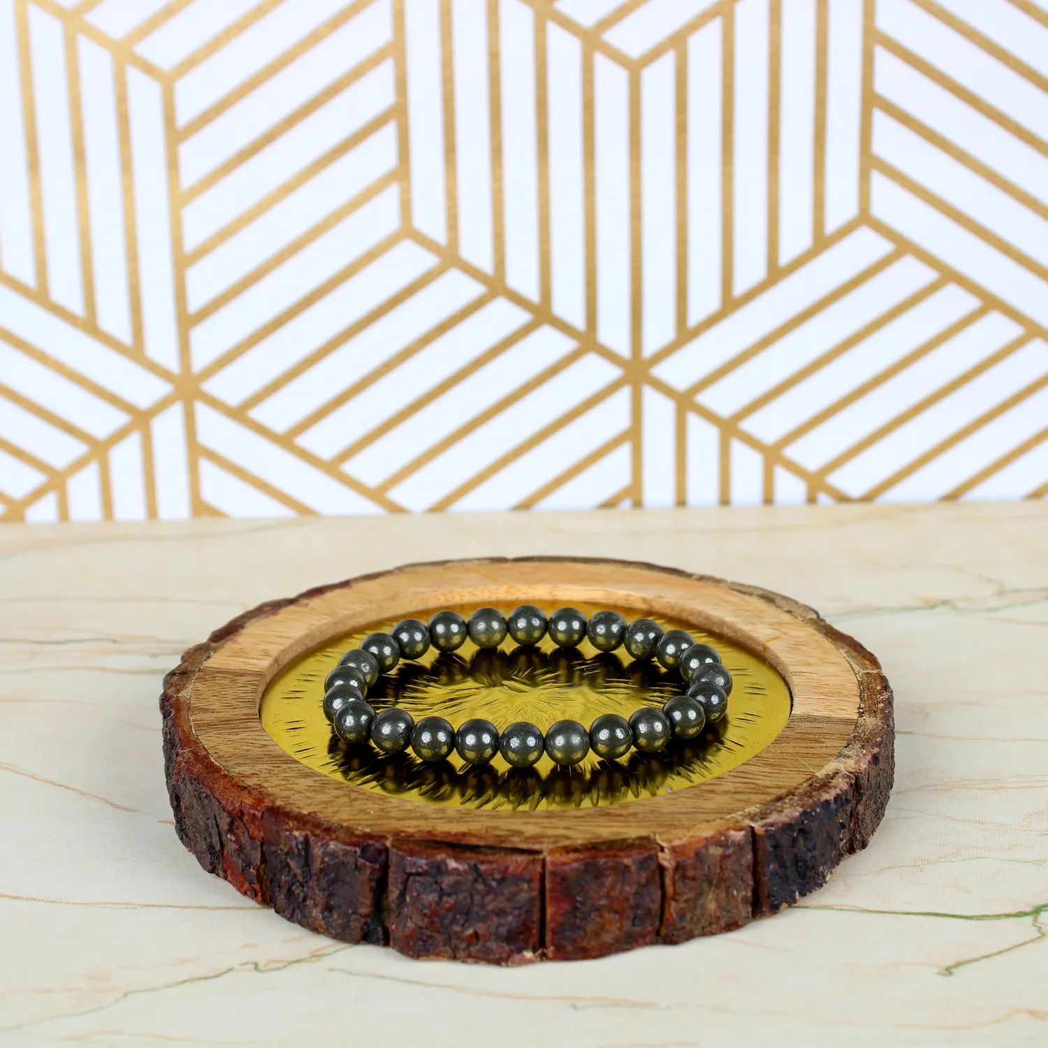 El'Cobre pyrit krystalarmbånd 8mm elastik