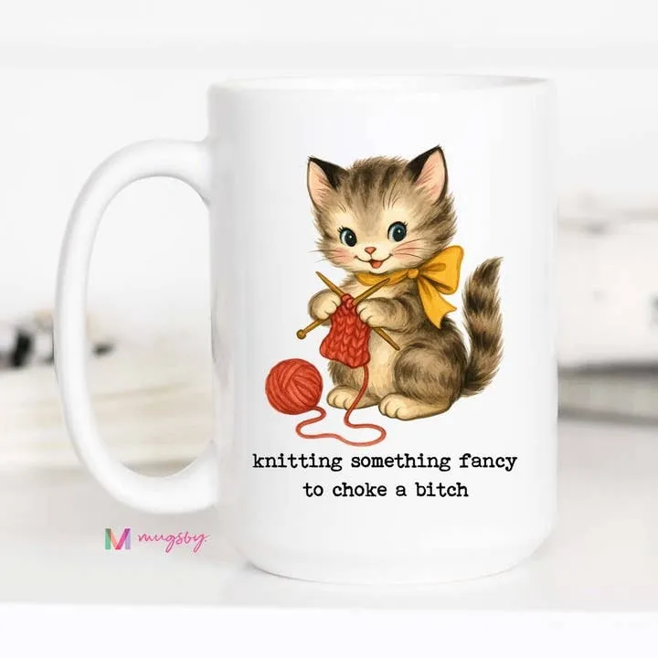 Mugsby Knitting Cat krus 325 ml hvid kat strik