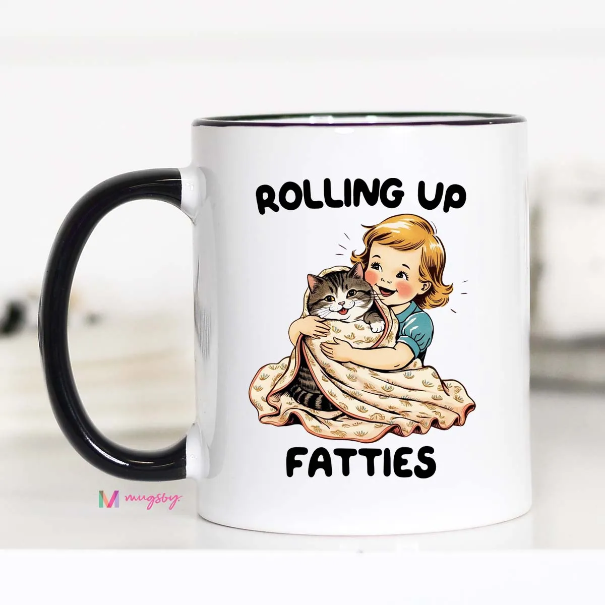 Mugsby Rolling Up Fatties kat kop 11 oz hvid sjov
