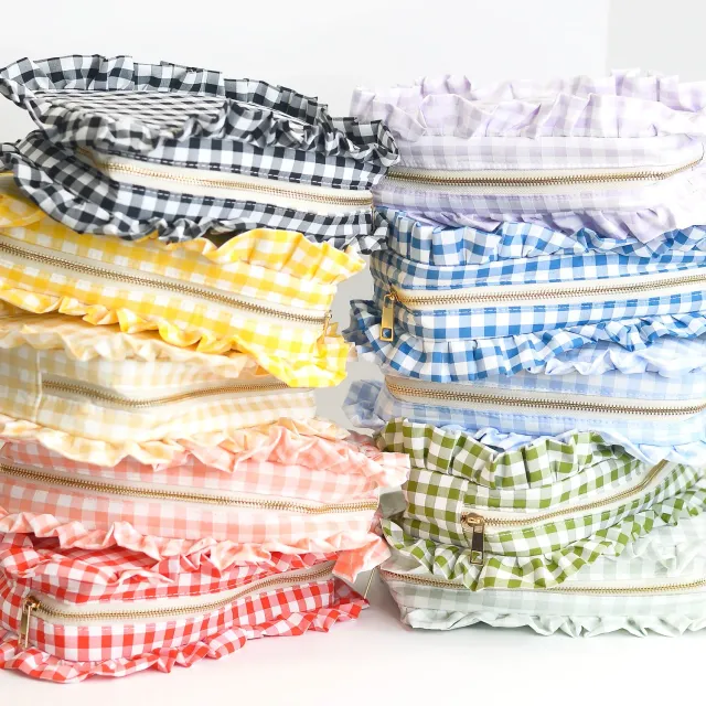 Mugsby Gingham Frilly kosmetiktaske ternet gul lynlås