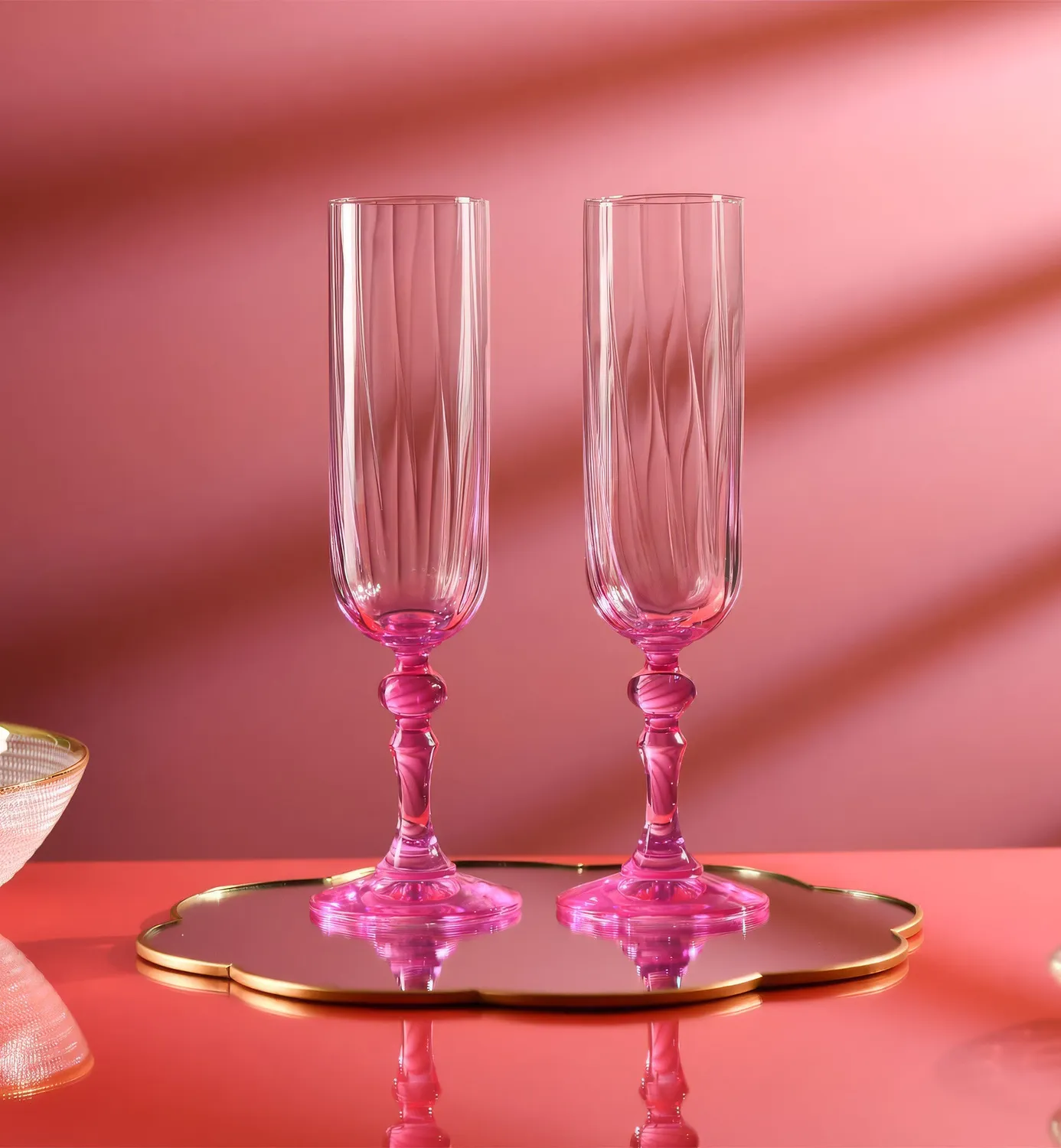 Krosno Ombré champagneglas 200 ml pink stilk