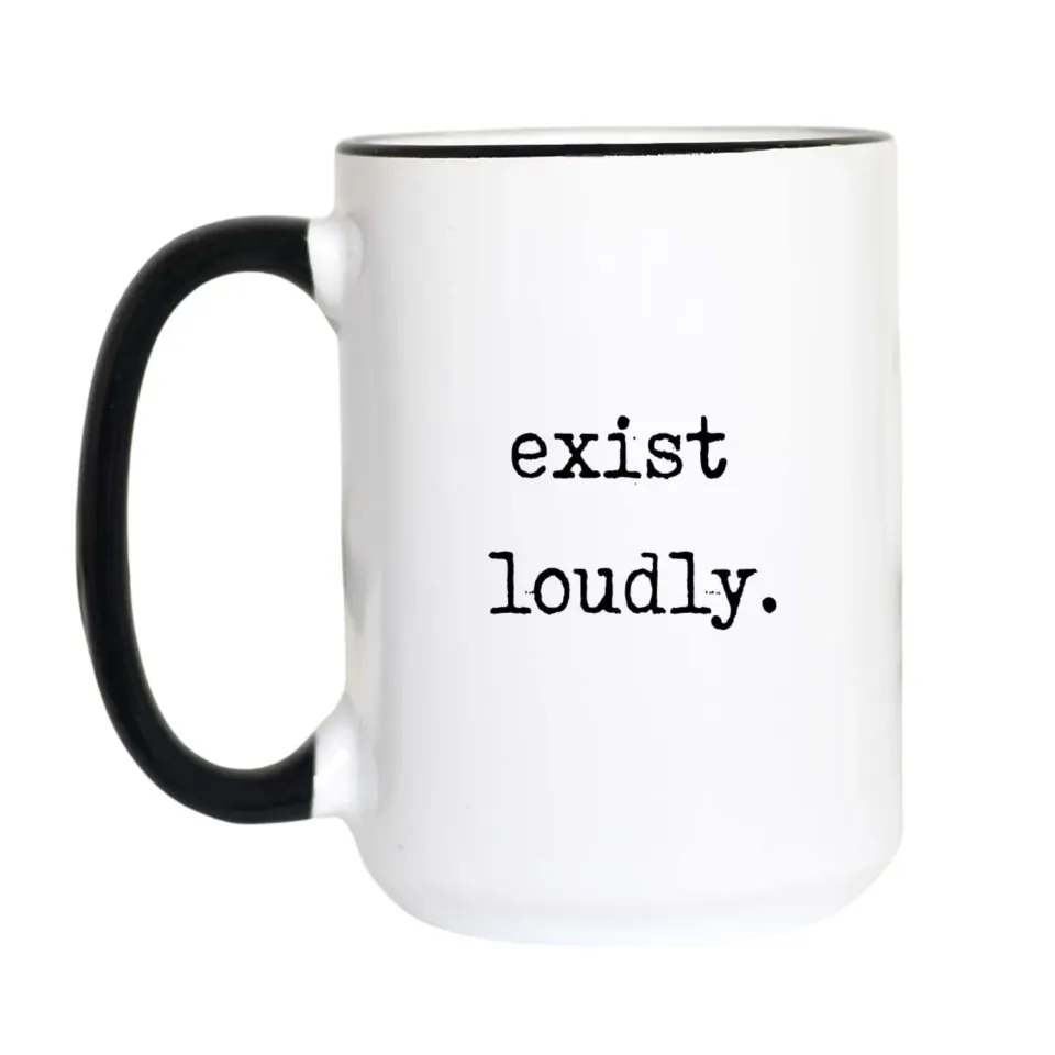 Mugsby Exist Loudly kaffekrus 325 ml hvid citat