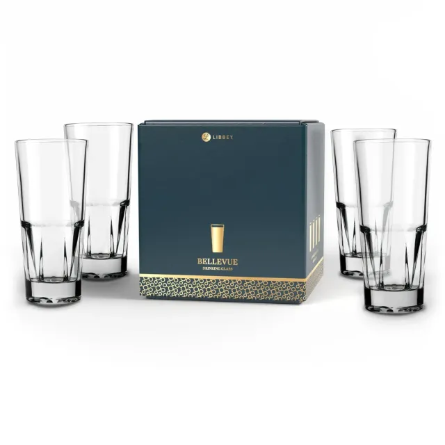 Libbey Bellevue drikkeglas 400 ml sæt 4 stablebare