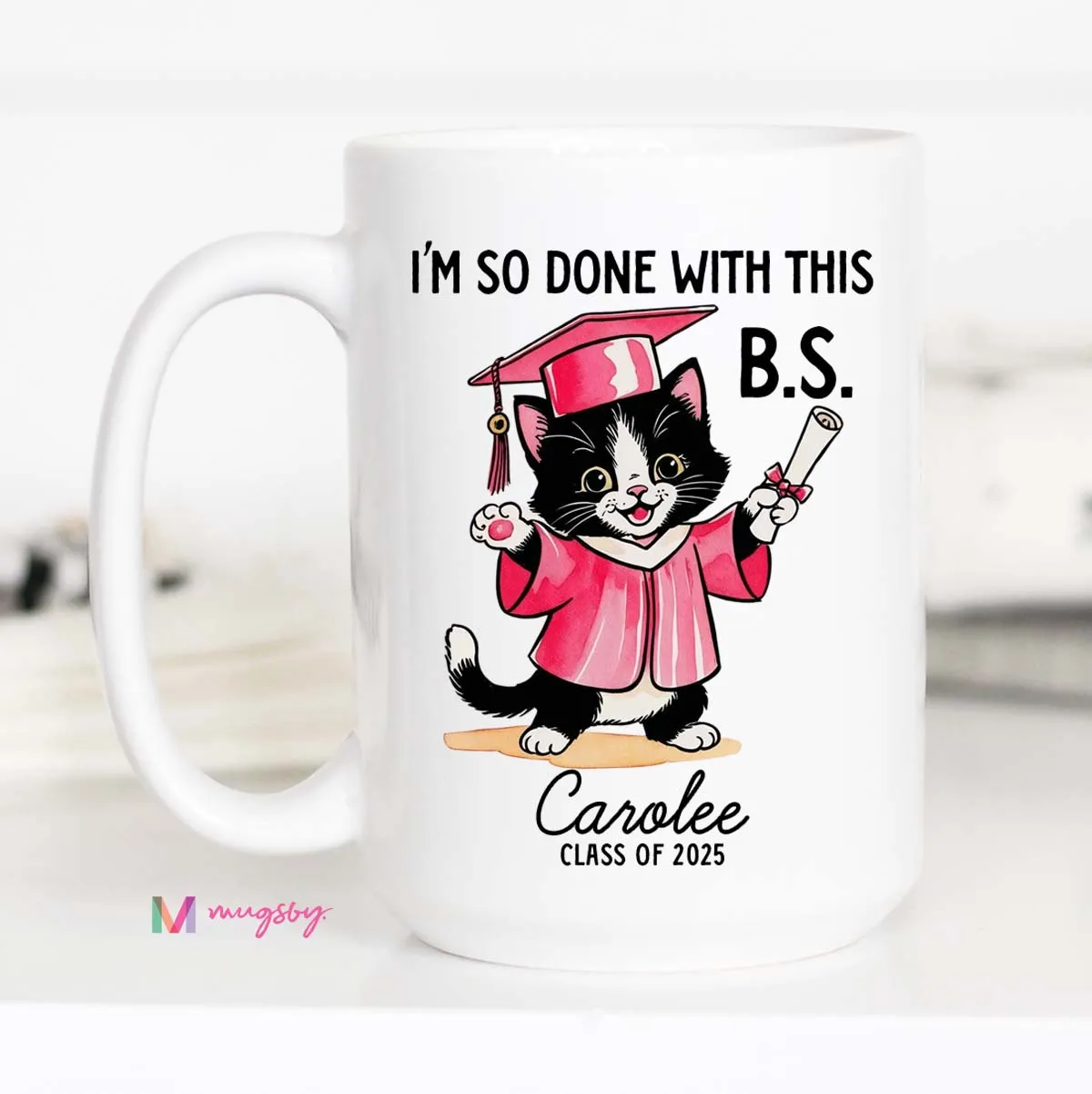 Mugsby Done With This B.S. Graduation krus 325 ml hvid keramik