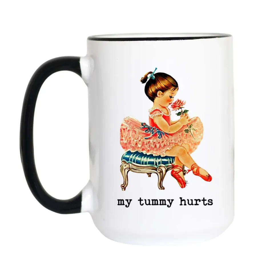 Mugsby Tummy Hurts kop hvid 325 ml keramik vintage