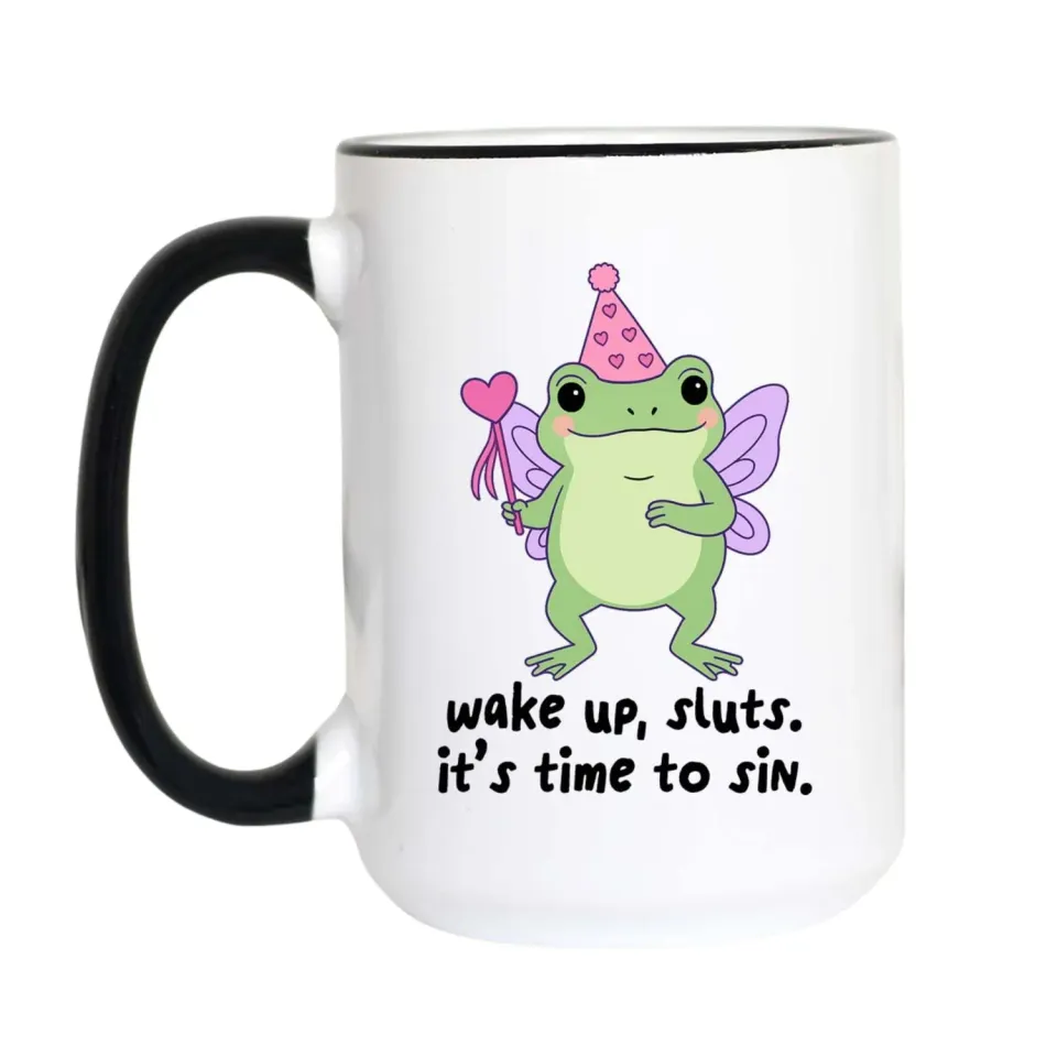 Mugsby Wake Up Sluts frø krus hvid 325 ml