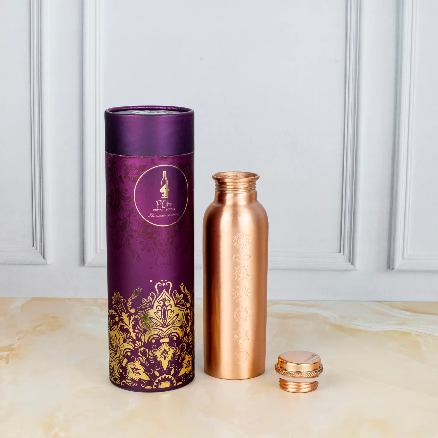 El'Cobre 7 Chakra kobberflaske 500 ml graveret
