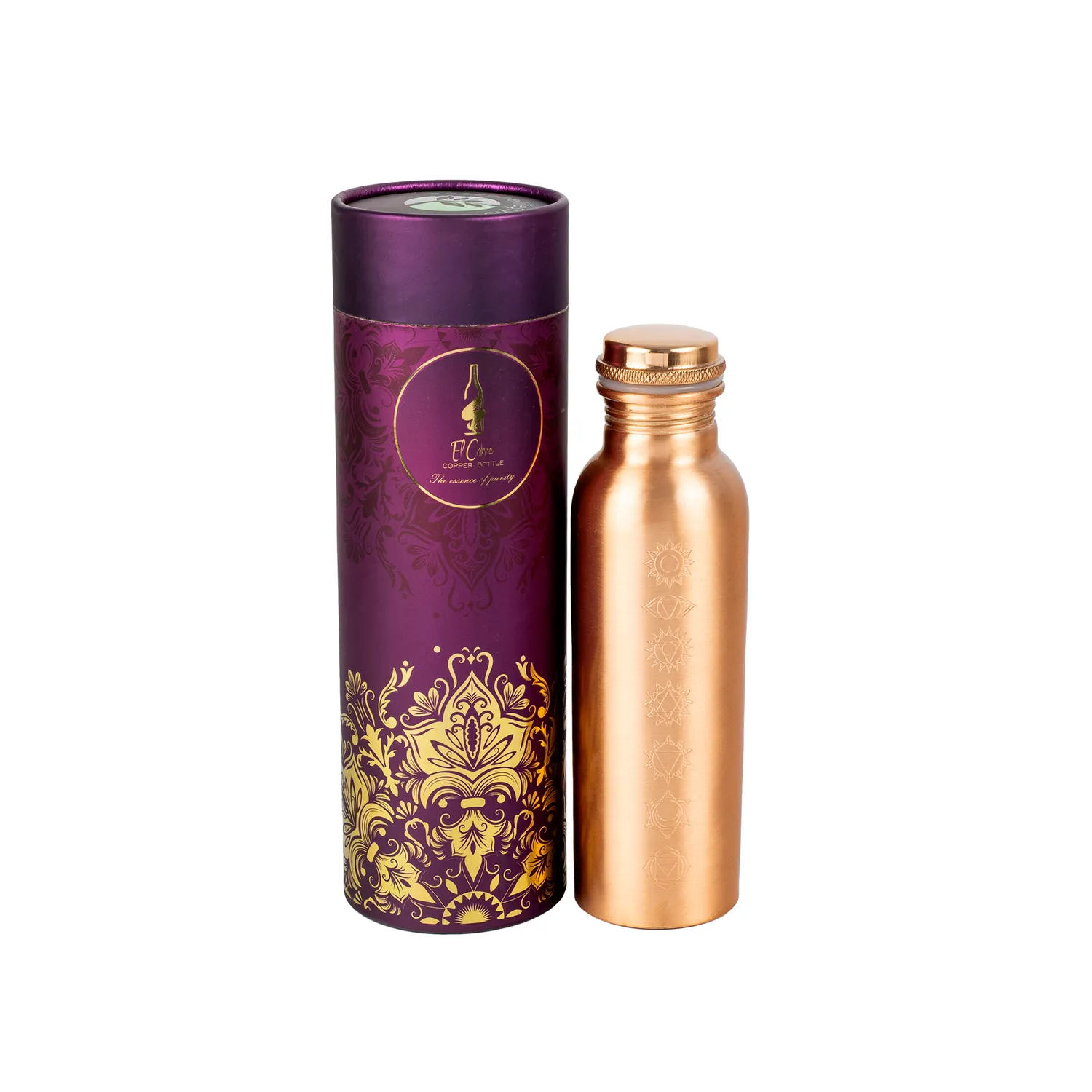 El'Cobre 7 Chakra kobberflaske 500 ml graveret