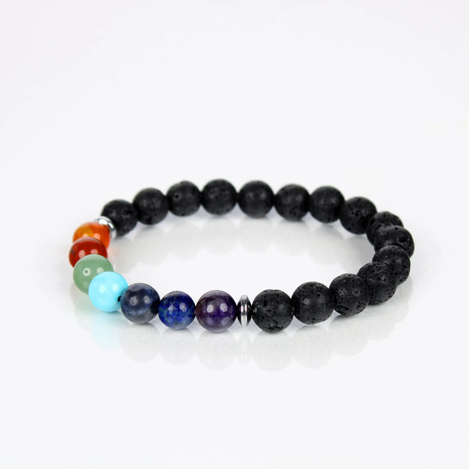 El'Cobre Lava 7 Chakra Armbånd 8mm Elastik