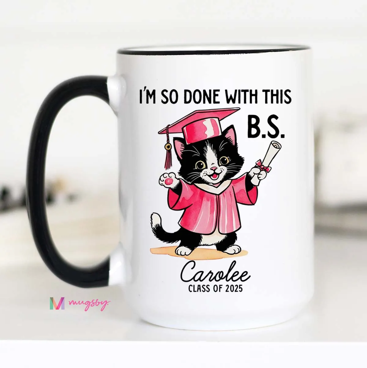 Mugsby Done With This B.S. Graduation krus 325 ml hvid keramik