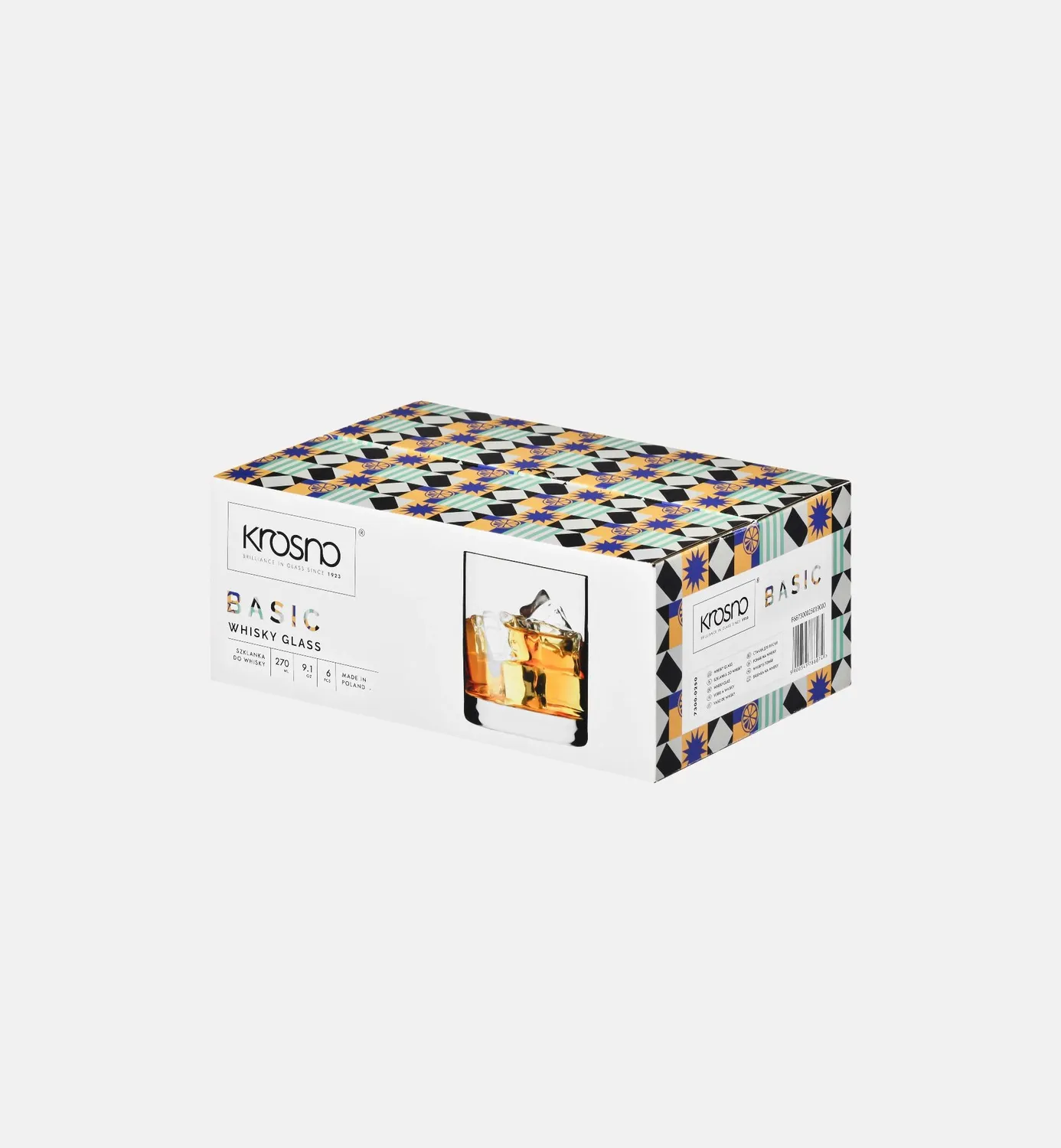 Krosno Basic whiskyglas 270 ml klar 6 stk