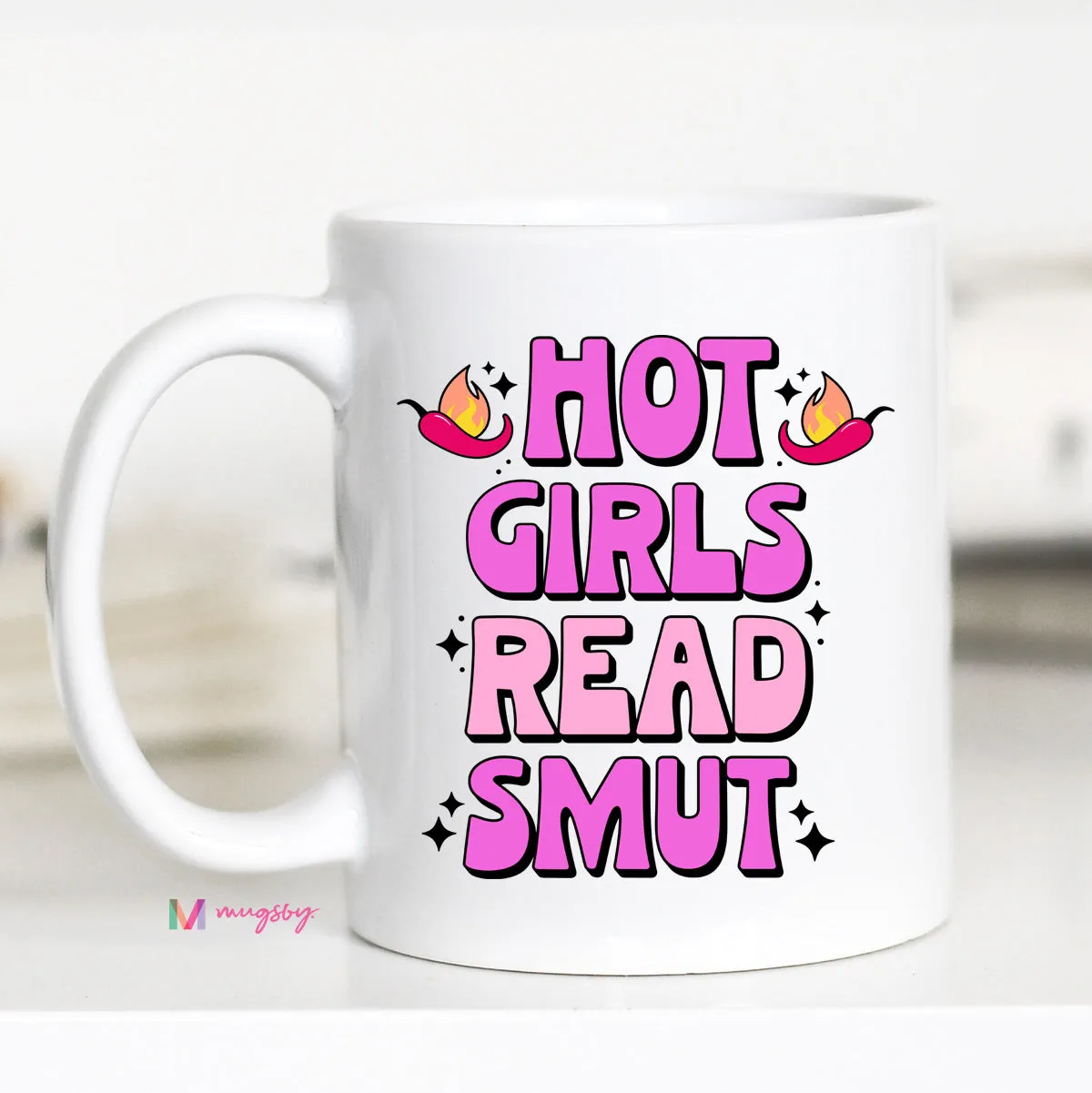 Mugsby Hot Girls Read Smut kop 11 oz hvid keramik sjov