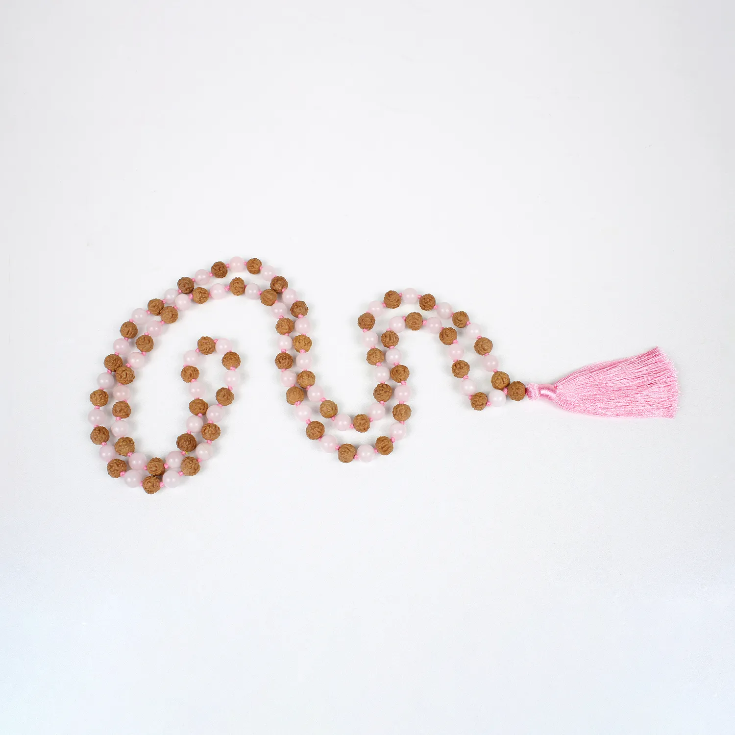 El'Cobre Rudraksha Rosenkvarts Mala 108 8mm Bedekæde