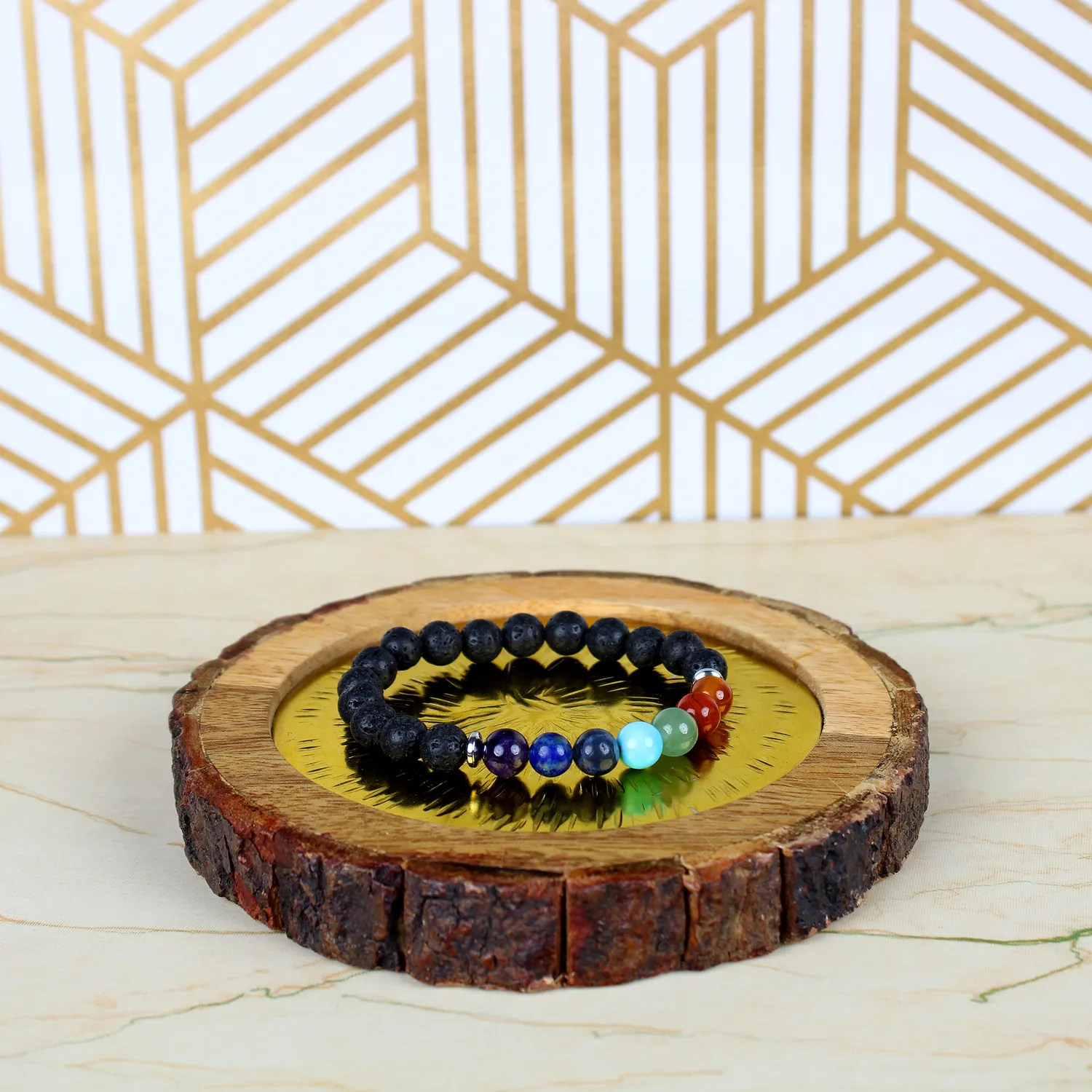 El'Cobre Lava 7 Chakra Armbånd 8mm Elastik