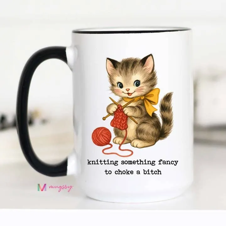 Mugsby Knitting Cat krus 325 ml hvid kat strik