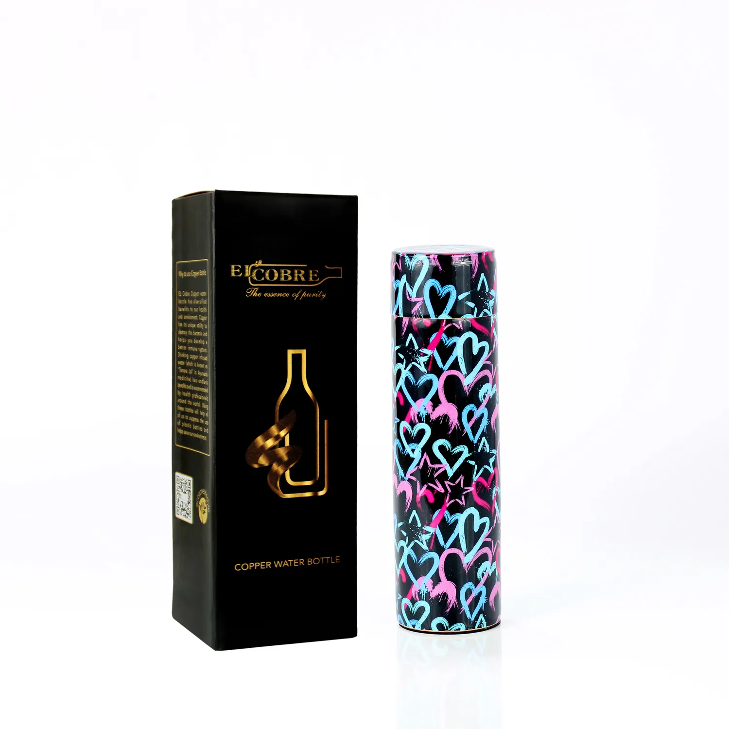 El'Cobre Premium Hearts kobberflaske 500 ml print