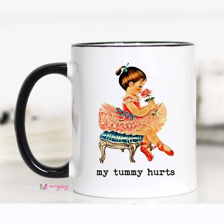 Mugsby Tummy Hurts kop hvid 325 ml keramik vintage