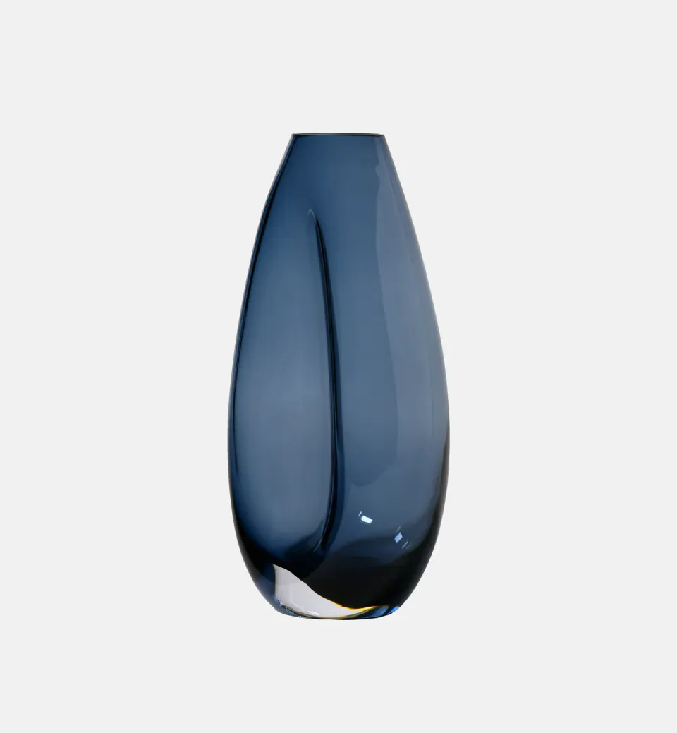 Krosno Flow vase 28 cm navy blåt krystalglas