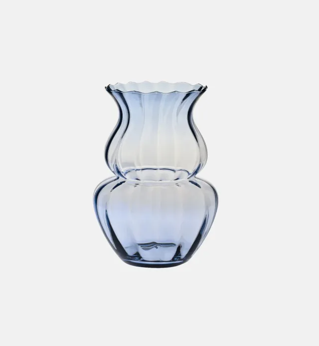 Krosno riflet vase 39 cm blå glas bølget kant