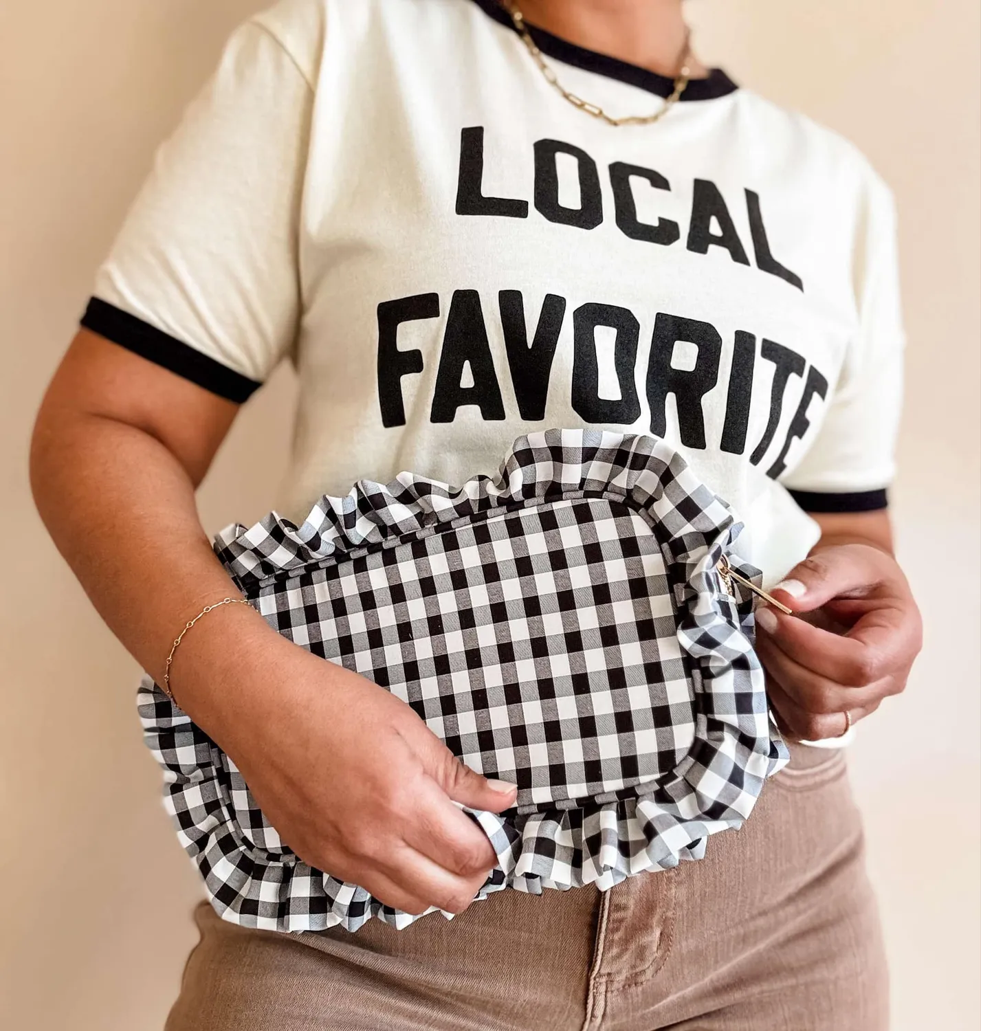 Mugsby Gingham Frilly kosmetiktaske ternet gul lynlås
