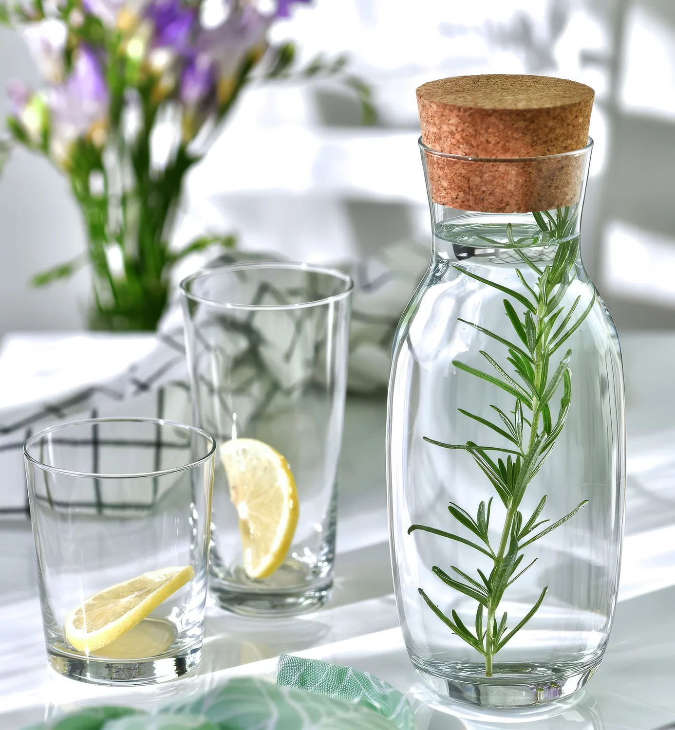 Krosno Pure karaffel 1100 ml med naturkork klart glas