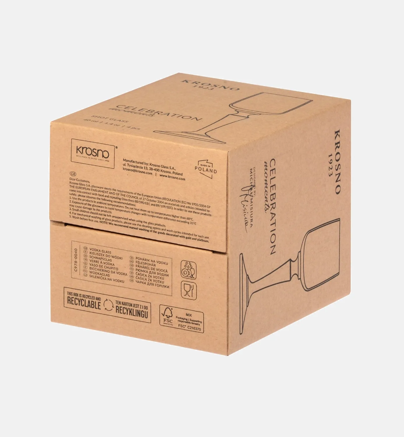 Krosno Celebration vodkaglas 40 ml lyserød stilk