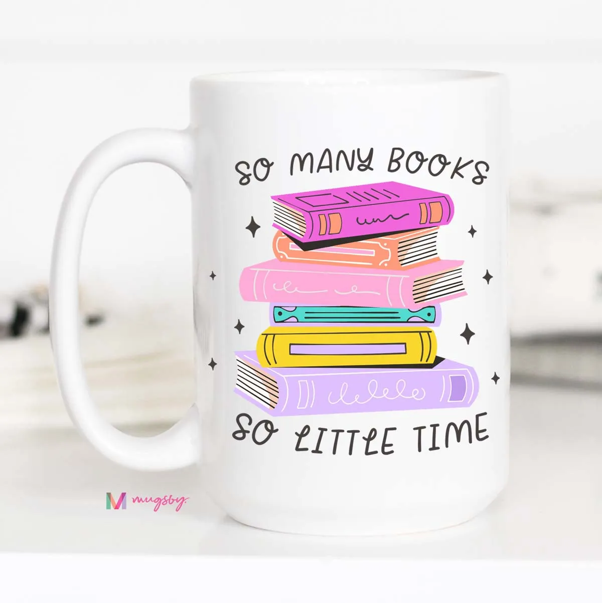 Mugsby So Many Books krus 325 ml hvid bogmotiv