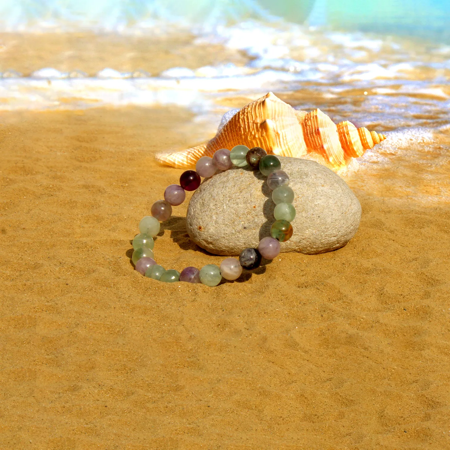 Power Bracelet Multi Fluorite krystalarmbånd 8 mm elastik
