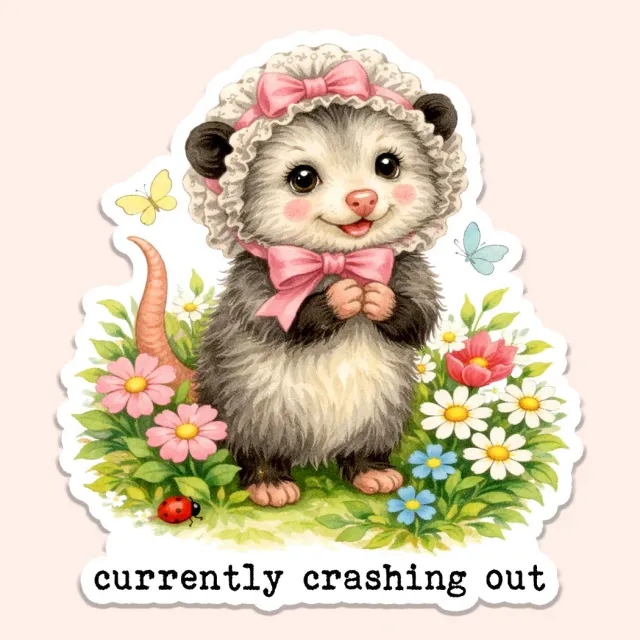 Mugsby Currently Crashing Out klistermærke opossum