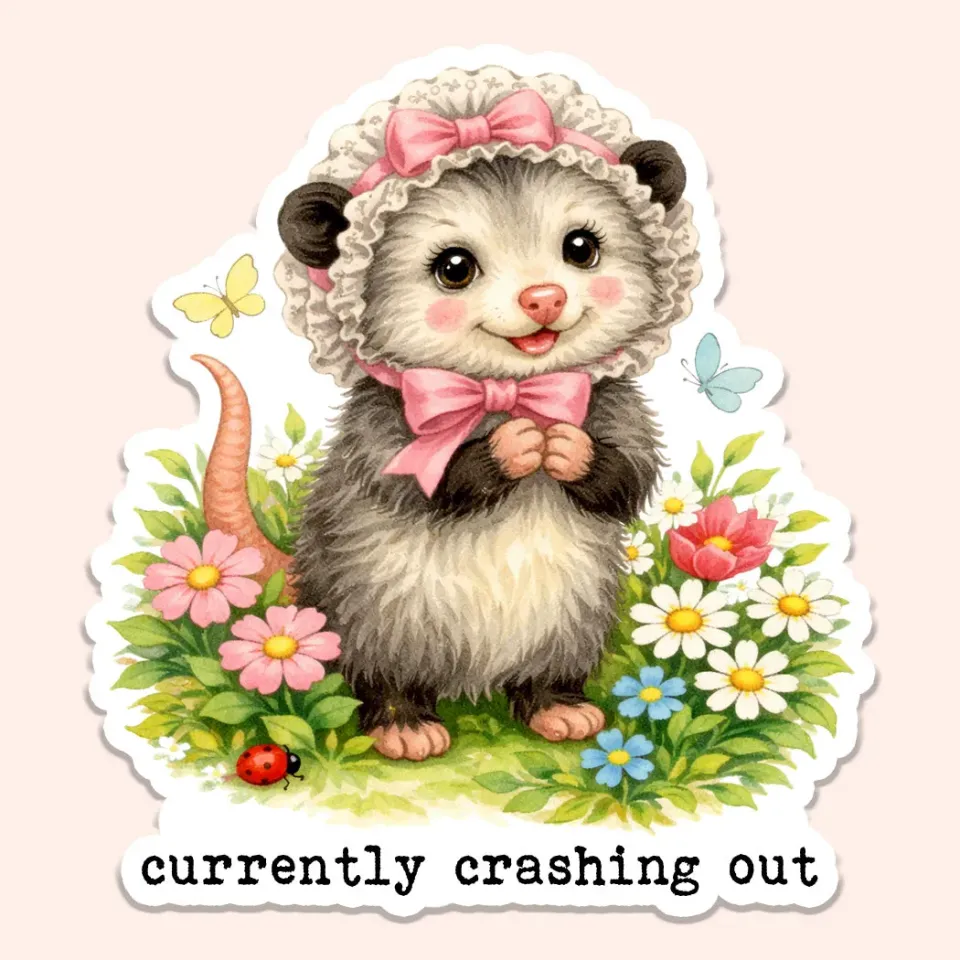 Mugsby Currently Crashing Out klistermærke opossum
