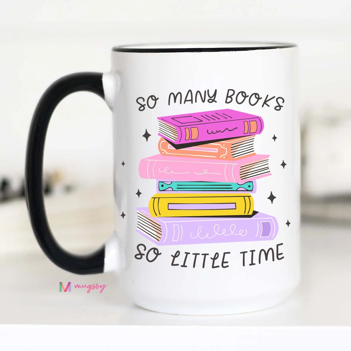 Mugsby So Many Books krus 325 ml hvid bogmotiv