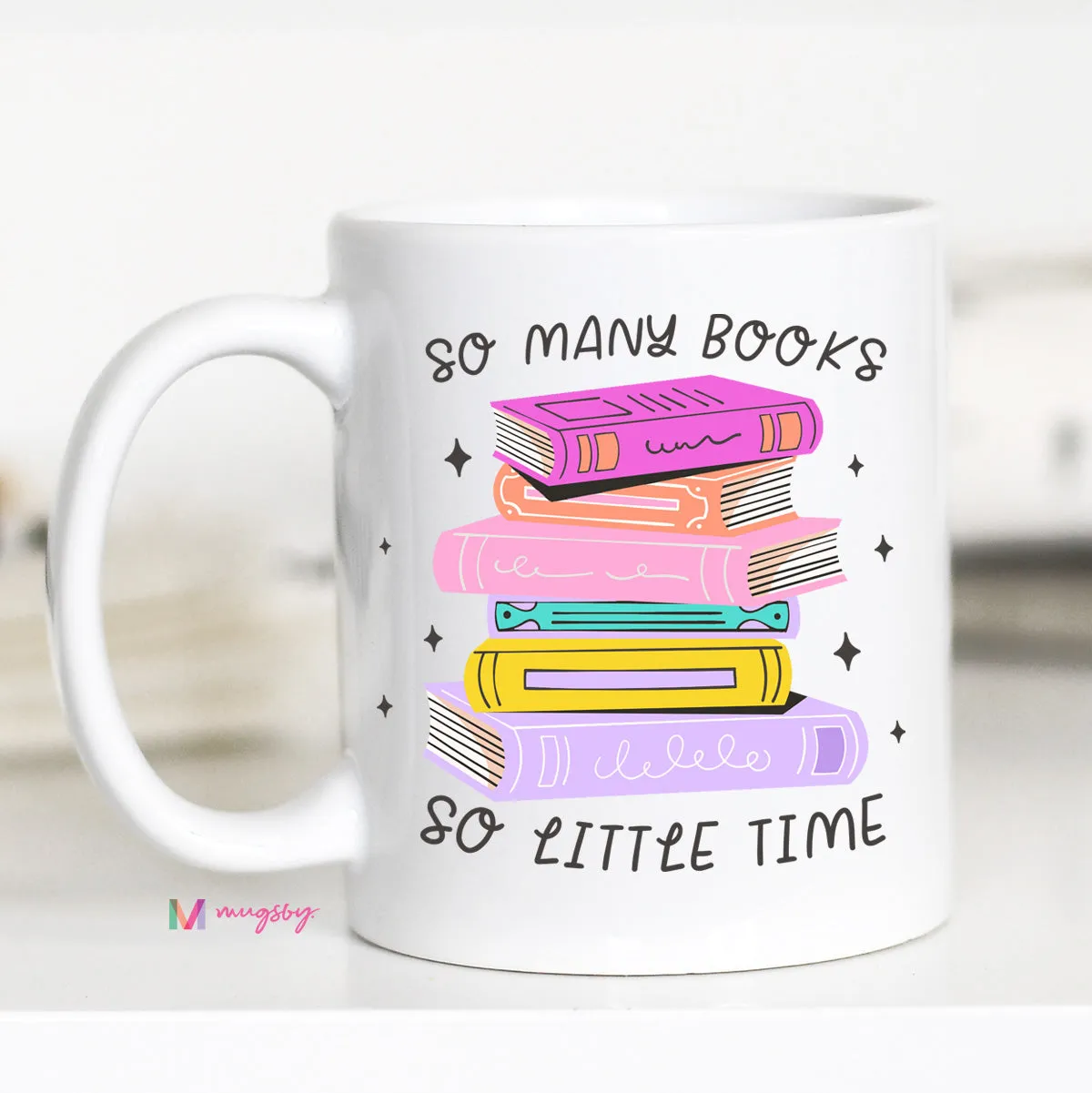 Mugsby So Many Books krus 325 ml hvid bogmotiv