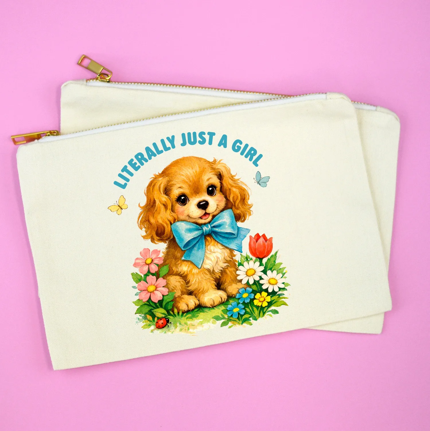 Mugsby Literally Just a Girl Cute Puppy makeup taske natur