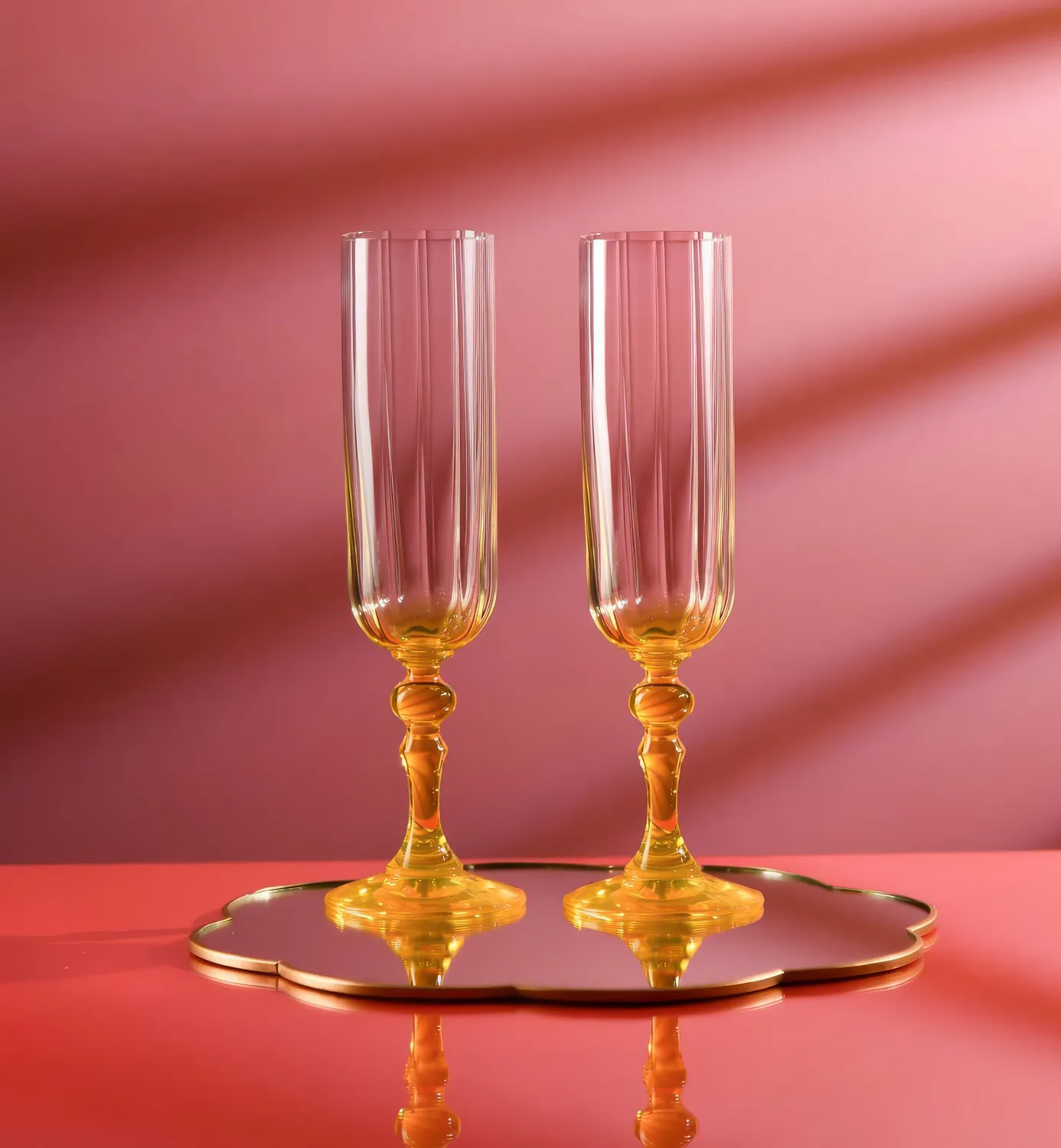 Krosno Ombré champagneglas 200 ml gul stilk riflet